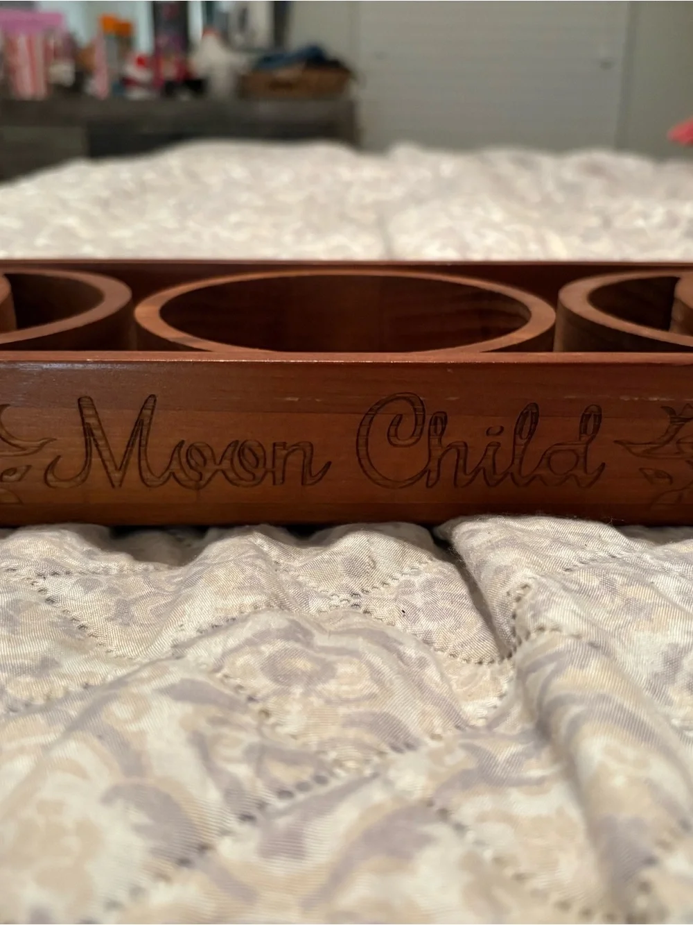 Wooden 'Moon Child' Organizer Tray - Warm Brown